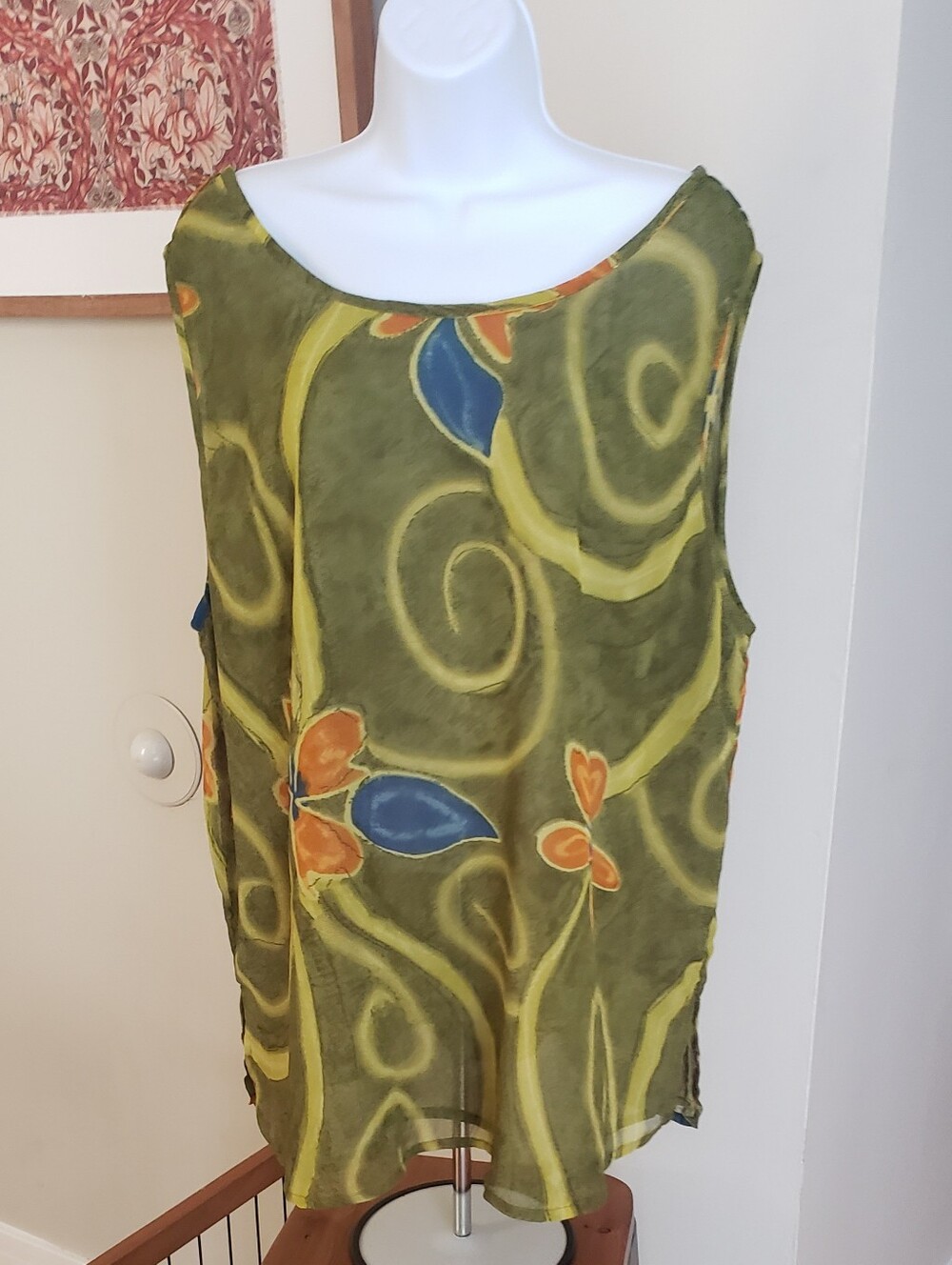 Kloz Studio Plus, Green Floral Sheer Sleeveless Tunic, 3X